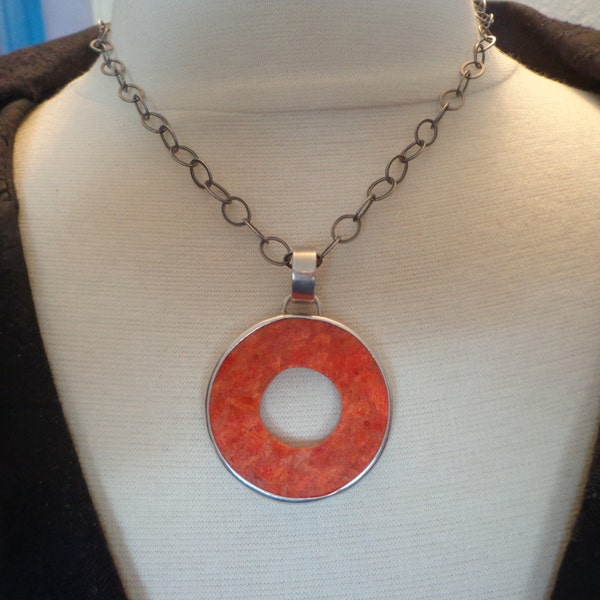 SILPADA Retired Sponge Coral and Sterling Silver Pendant on 17" Oxidized Wide Link Sterling Chain, Catalog N1564