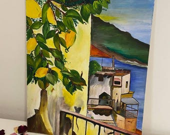 Mediterranean Italian Landscape Oil Painting _Lemon Garden View