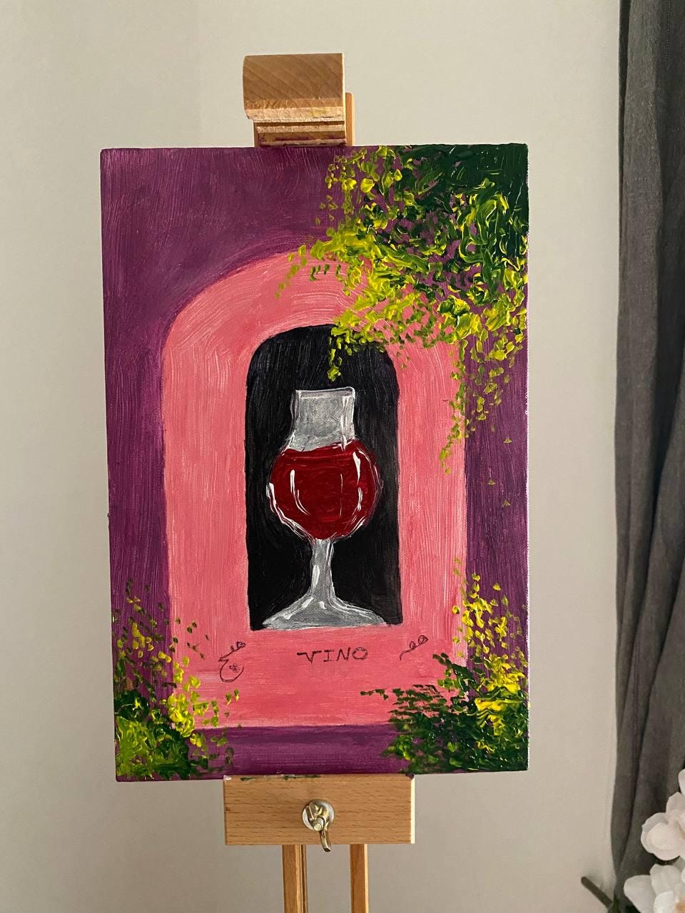 Original oil Wine Painting – Red Vino Wall Art – Italian-Inspired Small Canvas – Handmade Gift