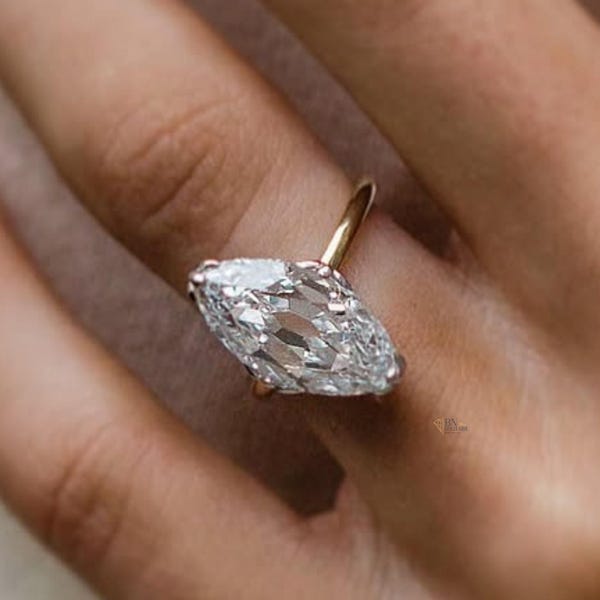 Anello di fidanzamento vintage in oro giallo con moissanite Moval Old Mine da 5,00 ct / Anello da sposa classico allungato