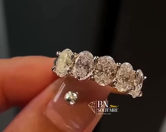 Trouwring met vijf ovale moissanite stenen, 3,50 karaat | 14-karaats gouden jubileumring | Opvallende stapelring | Uniek cadeau voor je vrouw