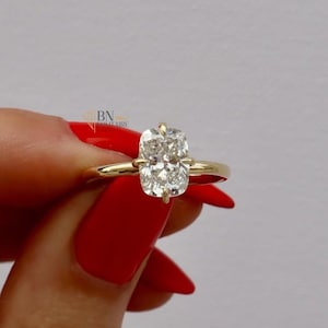 2.00 CT Elongated Cushion Moissanite Ring, Compass Set Solitaire, 14k Yellow Gold Engagement Ring, Minimalist Wedding Ring For Her