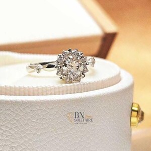 1.00 CT Floral Engagement Ring | Round Moissanite Ring | Vintage Snowflake Halo | Dainty Gold Band | Art Deco Promise Ring | Unique