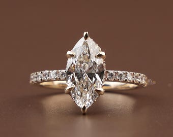 2ct Marquise Lab Diamond Engagement Ring | Hidden Halo Pave Setting | Sustainable Luxury Proposal Band