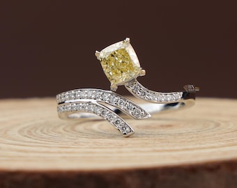 1ct Fancy Yellow Oval Lab Diamond Engagement Ring, 14K Yellow Gold Three Stone Twisted Band Ring, Canary Diamond Anniversary Ring