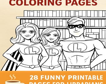 Funny Librarian Coloring Pages Printable | Library Worker Gift, Stress Relief Coloring Book for Book Lovers (PDF Download)
