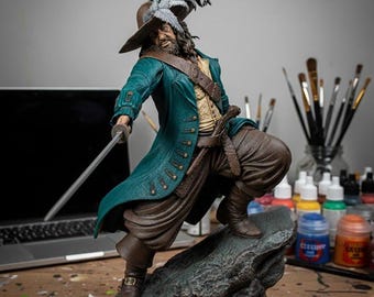 Pirate Captain Statue STL File: 3D Print Model, Collectible Figure