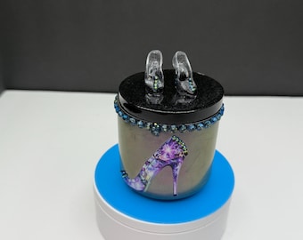 Resin Jewelry Box with High Heel Knob - Handmade Trinket Keepsake Jar