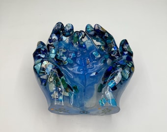 Blue Crystal Resin Hands Bowl