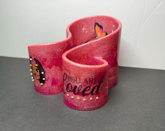 Handmade Resin Pencil Organizer: Pink Purple Swirl with Glitter
