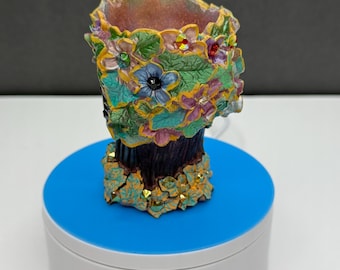 Floral Woman Head Planter, Rhinestone Resin Sculpture