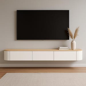 Floating TV Stand: Wall Mounted Media Console - Contemporary Farmhouse Style