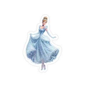 Elegant Cinderella Sticker Sparkling Blue Dress Full Body Princess Art for Journal Laptop Scrapbook Magical Fairytale Vinyl Sticker