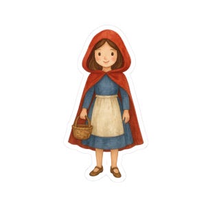 Watercolor Little Red Riding Hood Sticker Classic Fairytale Girl with Basket Whimsical Cottagecore Design for Gifts Journals