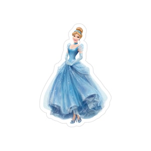 Enchanting Cinderella Princess Sticker Sparkling Blue Gown Fairytale Magic Full Body Perfect for Journal Laptop Scrapbook Decor
