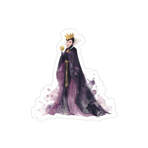 Pegatina de la Reina Malvada: Cuento de Hadas Oscuro, Arte de Acuarela con Corona y Manzana Venenosa, Fondo Transparente para Álbum de Recortes o Portátil