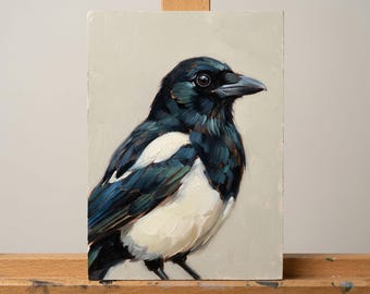 Origineel eksterolieverfschilderij, humeurige zwarte vogelkunstwerk, rustige natuur muurdecoratie