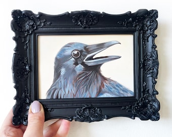 Origineel raafolieverfschilderij, Dark Academia Gothic Home Decor, natuurkunstwerk