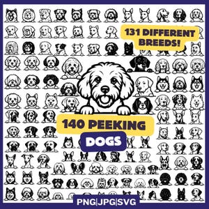 Megabundel Peeking Dog: 140 honden, 131 unieke rassen | png, svg, jpg | Cricut, HTV, lasercut, outline vectorkunst, schattig en speels!