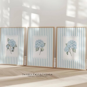 Blue Hydrangea Prints Set: Watercolor Floral Art, Coastal Cottage Decor (Digital Download)