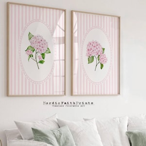 Pink Hydrangea Prints Set: Vintage Floral Nursery Decor (Digital Download