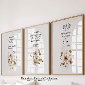 Set di stampe acquerellate con versetti della Bibbia: decorazioni floreali cristiane neutre (download digitale)