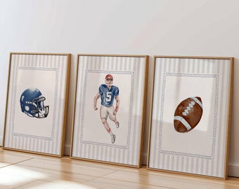 Blue Watercolor Football Prints: Nursery Sports Decor (Digital Download)