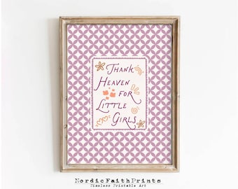 Arte de pared para habitación de niñas pequeñas, "Gracias al cielo" / Imprimible vintage rosa
