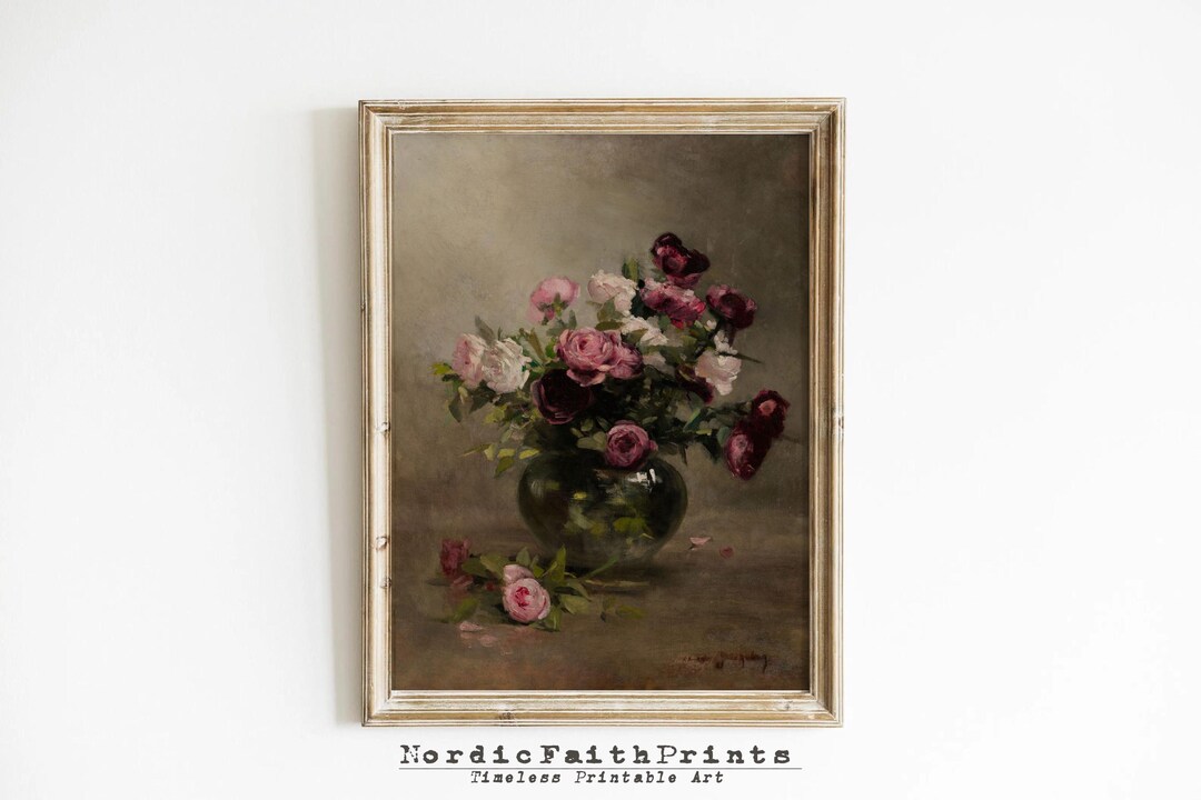 Vintage Oil Painting Style Floral Print – Printable Still Life Wall Art ...
