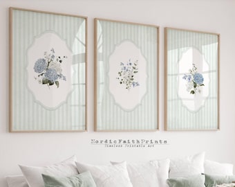 Blue Hydrangea Vintage Prints Set: Cottagecore Floral Wall Art (Digital Download)
