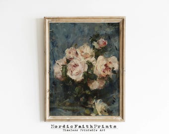 Vintage Rose Oil Painting Print: Impressionist Floral Wall Art (Digital Download)