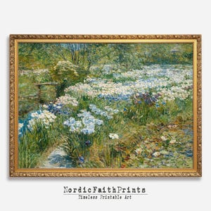 Stampa impressionista di un giardino di fiori selvatici: paesaggio cottagecore vintage (download digitale)