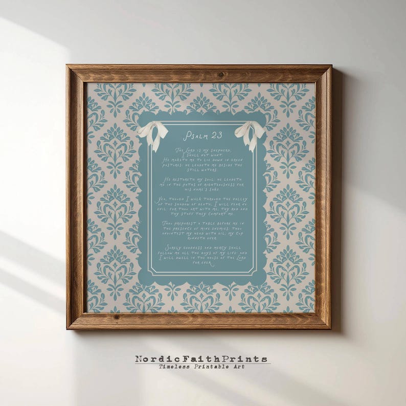 Psalm 23 Christian Wall Art Print: Blue Floral Scripture Decor With Bow ...