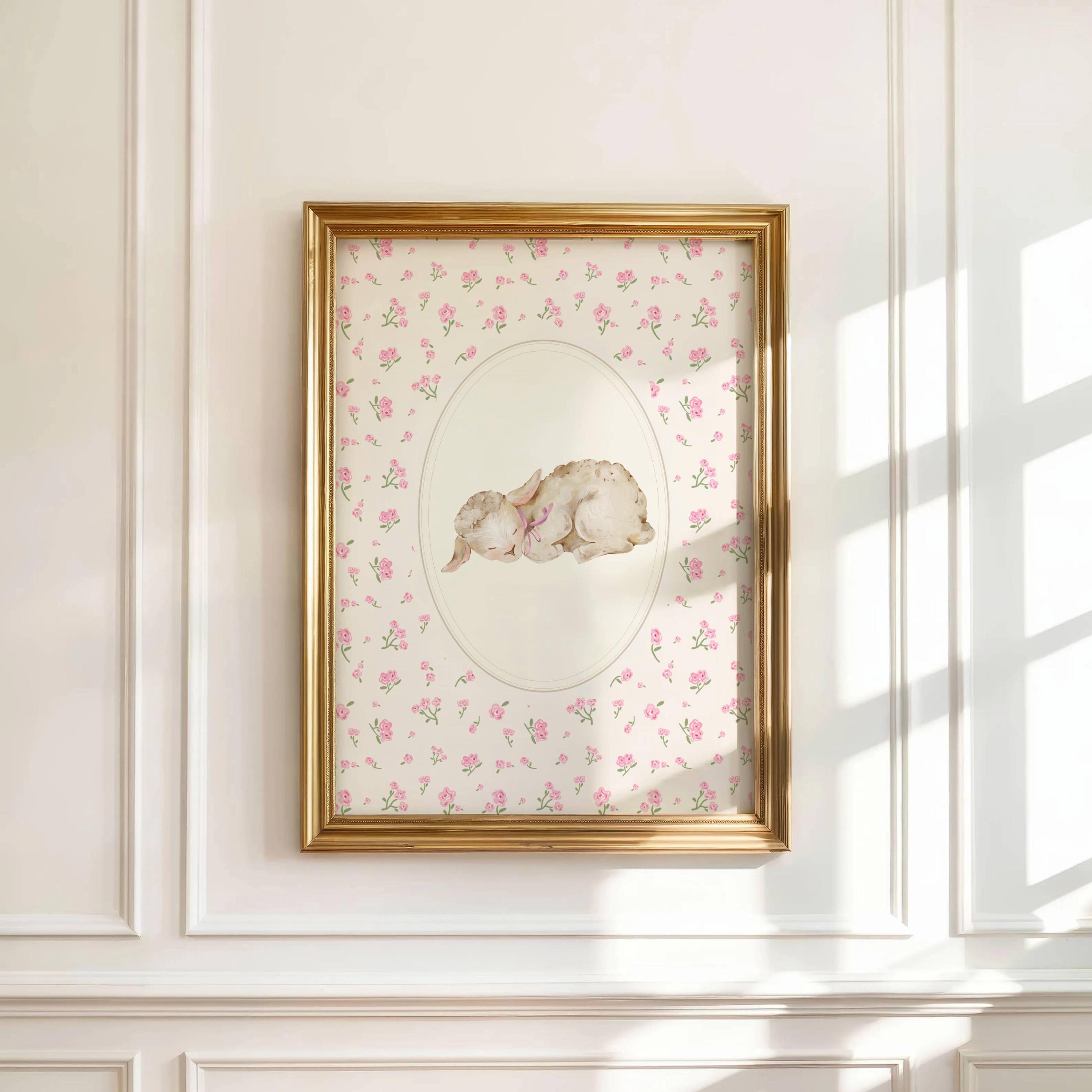 Vintage Bunny Duck Lamb Nursery Prints Set of 3: Flower Art (digital ...