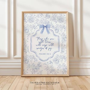 Blue Floral Bible Verse Print: Coastal Cottage Christian Decor (Digital Download