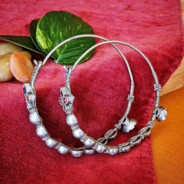 Kashmiri Vintage Hoop Earrings - Extra Large Kashmiri Earrings - Tribal Fusion Belly Dance Earrings - Kuchi Kashmiri Tribal Earrings