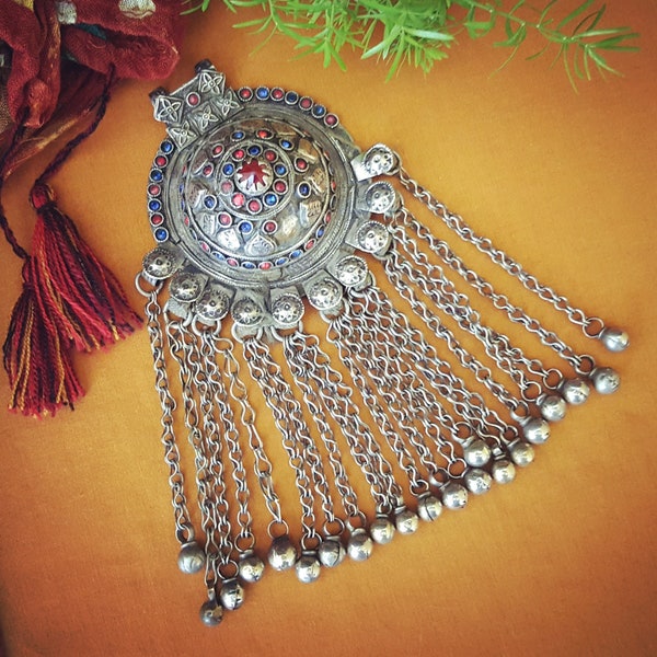 Waziri Tribal Round / Domed Pendant - Vintage Kuchi Tribal Fusion Belly Dance Pendant - Tribal DIY Costuming - Waziri Kuchi