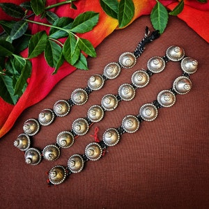 Turkoman Tribal Buttons on Black Cord 27 Matching Vintage Buttons Silvery Belly Dance Costuming DIY Buttons image 1