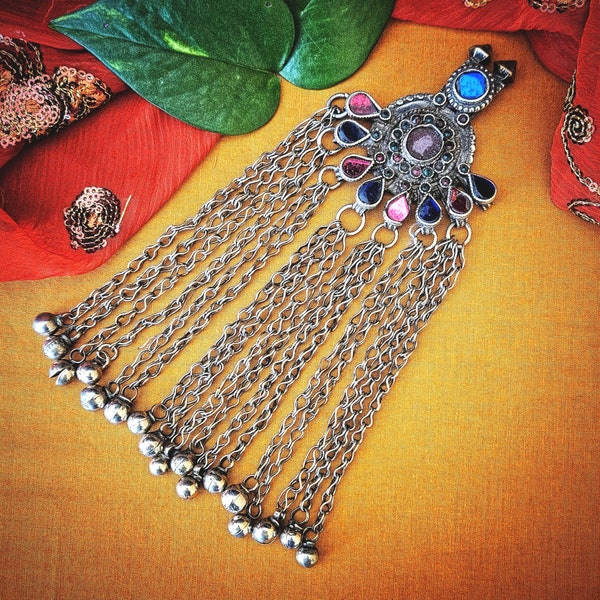 Vintage Waziri Tribal Belly Dance Pendant - Long Bell Dangles Pendant - Kuchi Hazara Belly Dance Jewelry - Tribal Pendant
