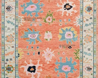 Custom Size- Hand-Knotted Area Rug -Peach Coral Oushak-Oriental Vintage Turkish Style Carpet