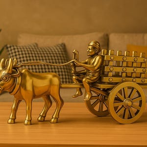 Brass Bullock Cart Showpiece – Handmade Vintage Indian Ox Cart Figurine – Rustic Home Decor Gift