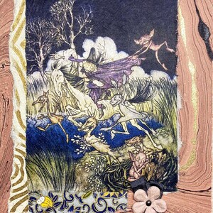 Halloween Sleepy Hollow illustrationgreeting card-Arthur Rackham English illustrator art card-original collage greeting card