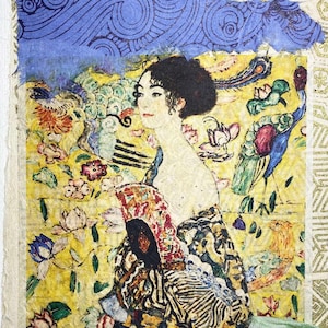 Greeting card woman by Gustave Klimt-colorful artist&#39;s greeting card-handmade collage card-all occasion greeting card
