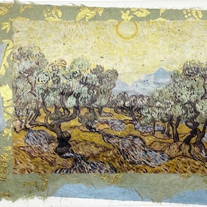Carte de voeux Van Gogh - Paysage d'arbres Van Gogh avec soleil