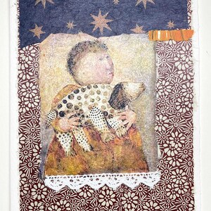 Biglietto d'auguri Boulanger art - biglietto d'auguri fatto a mano - biglietto d'auguri artistico - biglietto d'auguri a tema bambino - biglietto bambino con cane