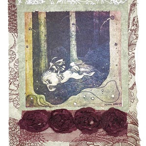 Carte d'illustration John Bauer-carte d'art fantastique-carte d'art de contes folkloriques suédois-carte de voeux artistique-Illustration de quelqu'un à cheval derrière Bauer