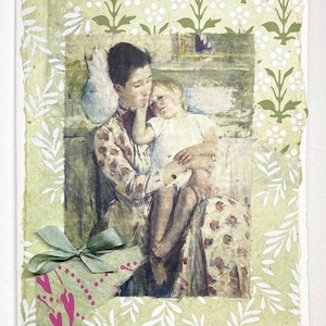 Een handgemaakte kaart-Mary Cassatt-kunstkaart - versierde kunstkaart voor Moederdag-artistieke wenskaart voor moeder