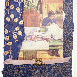 Biglietto d'auguri con scena domestica di Carl Larsson, biglietto con scena di cucito, biglietto d'auguri artistico per la mamma, biglietto fatto a mano per la festa della mamma