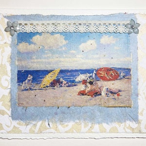 Carte de voeux-carte de voeux plage-carte de voeux paysage de bord de mer-carte de voeux parasols-carte Journée à la plage