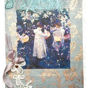 Carte de voeux fille avec des lanternes en papier-John Singer Sargent Carnation Lily Lily Rose art card-girls in garden card